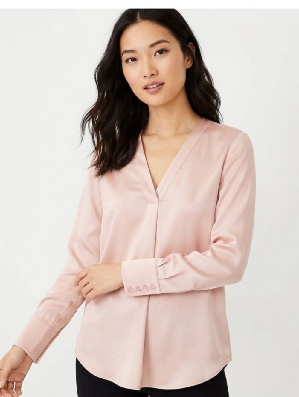 Ann Taylor Petite Satin V-Neck Blouse Top Size SP Pink